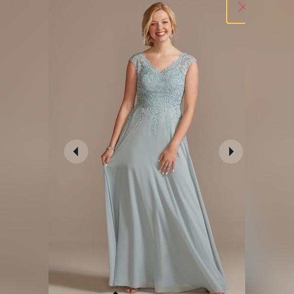 Oleg Cassini scalloped lace v-neck chiffon dress - Picture 4 of 6